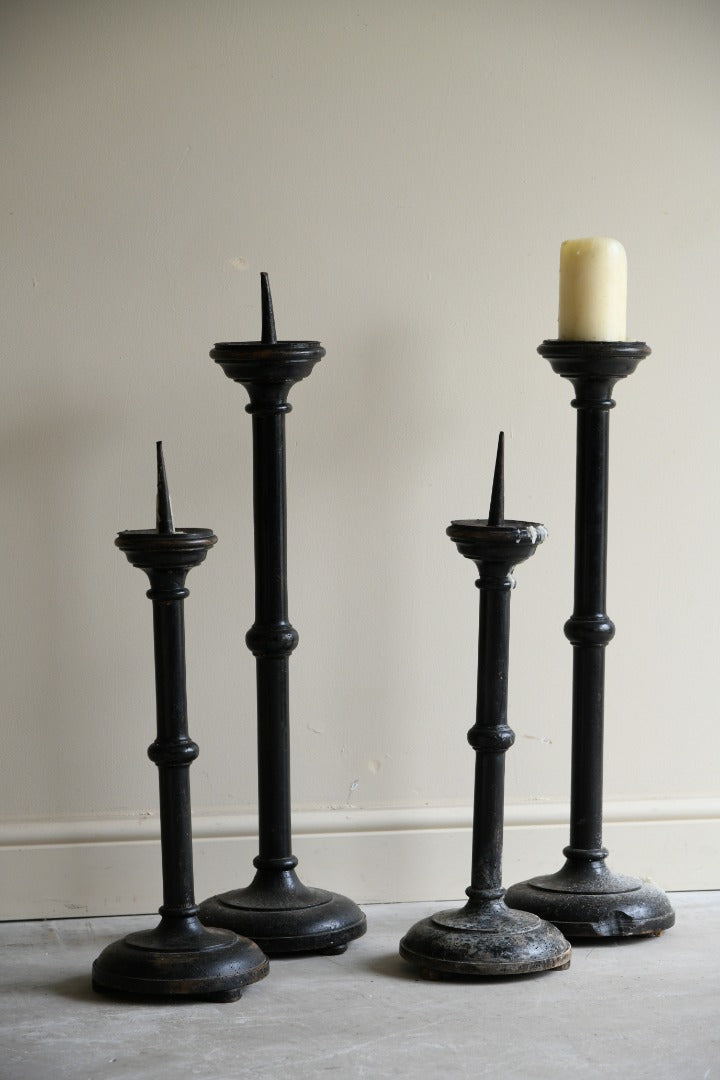 4 Ebonised Pricket Candle Sticks