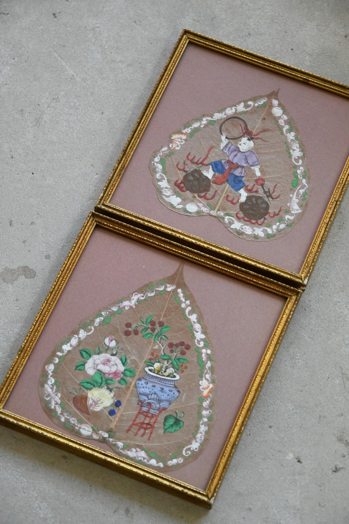 Pair Chinese Painted Leaves