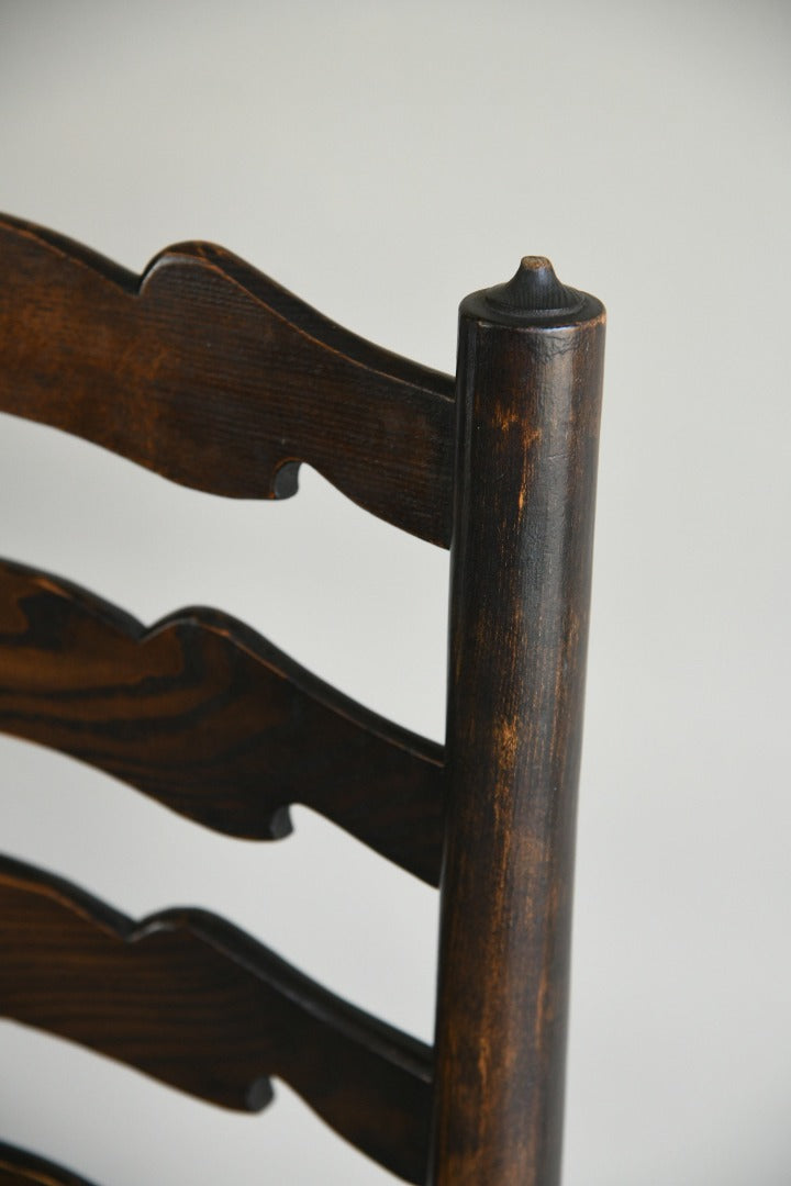 Pair Oak Country Style Ladderback Dining Chairs