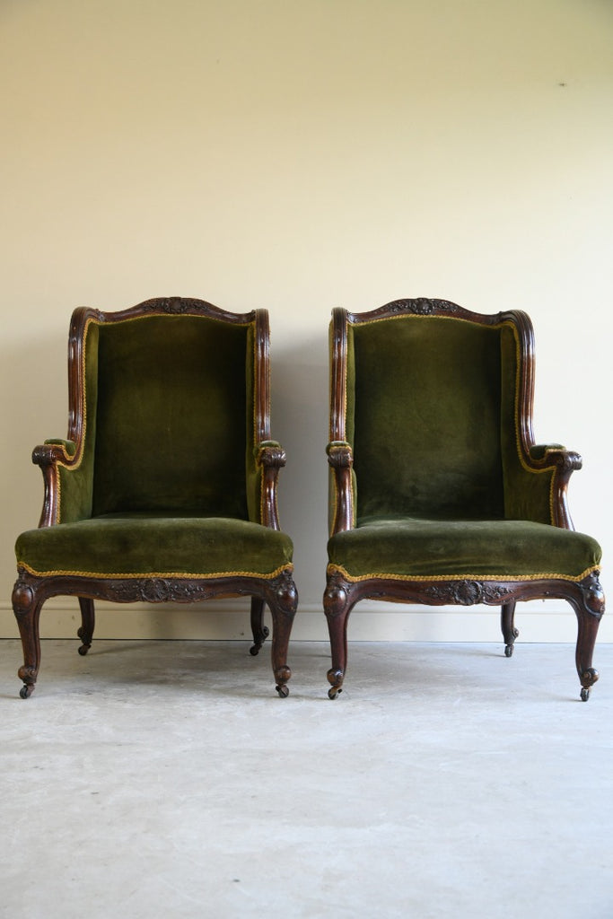 Pair Oak Upholstered Armchairs