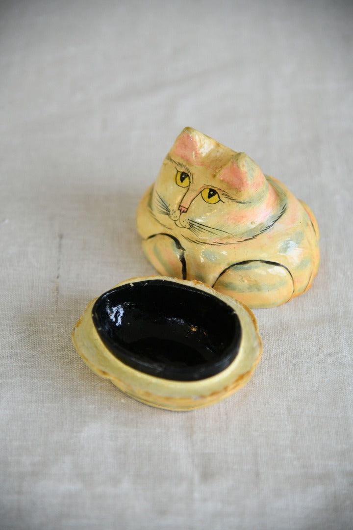 Papier Mache Indian Cat Trinket Pot