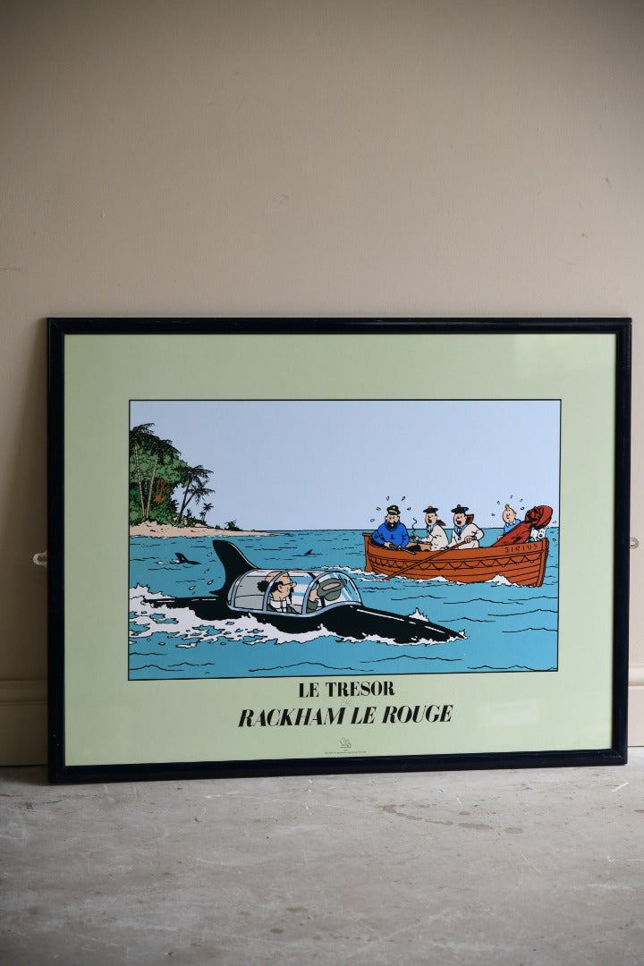 Vintage Framed Tintin Poster - Le Tresor Rackham Le Rouge - Herge Moulinsart
