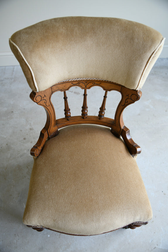 Victorian Upholstered Oak Occasional Chair