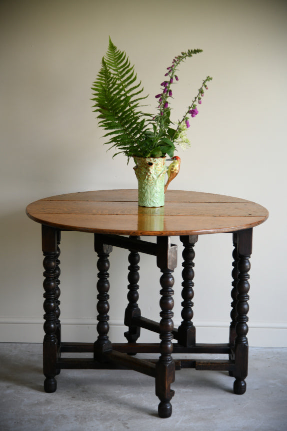 Antique Oak Bobbin Drop Leaf Table