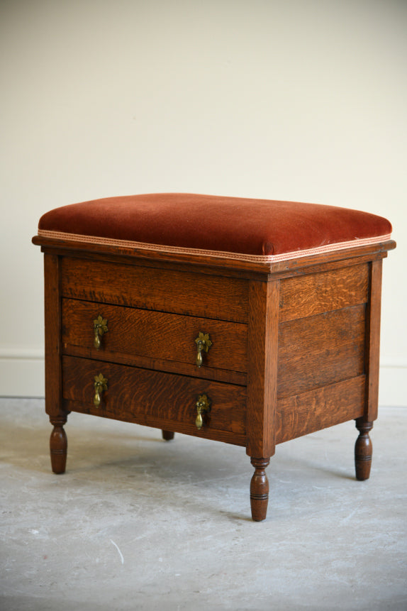 Vintage Oak Upholstered Stool