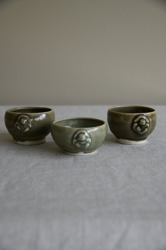 3 Oriental Style Green Glazed Bowls