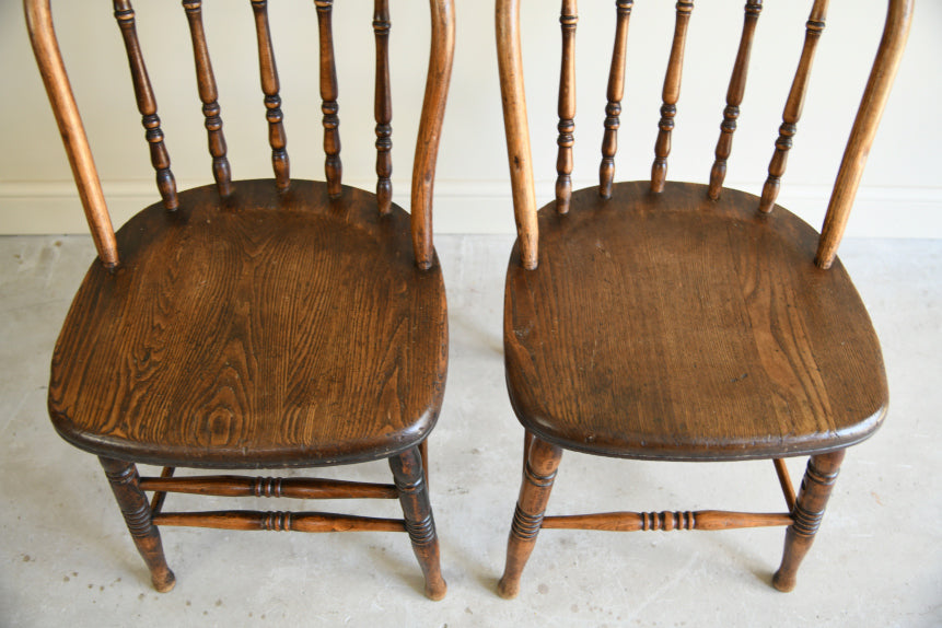 Pair Antique Country Style Stick Back Kitchen Chairs