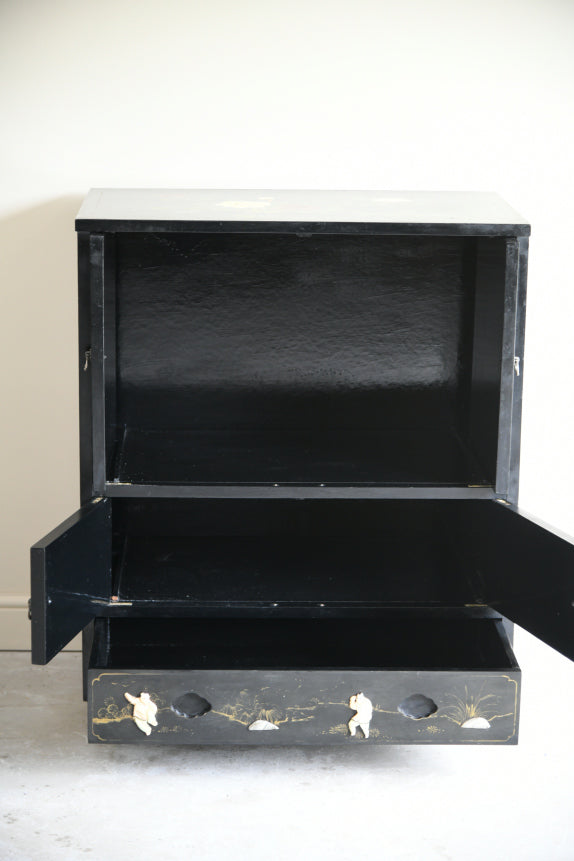 Vintage Chinoiserie Black Lacquer Cabinet