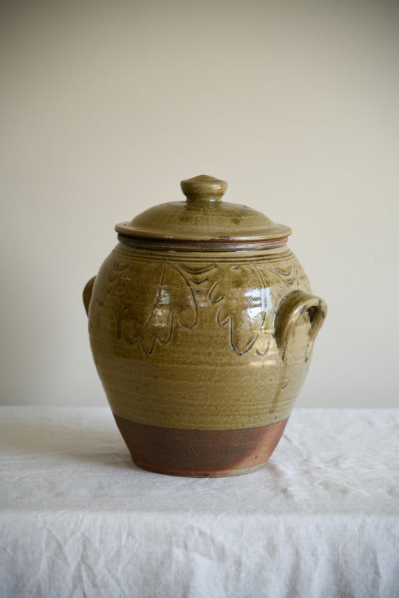 Green Glazed Pottery Lidded Pot