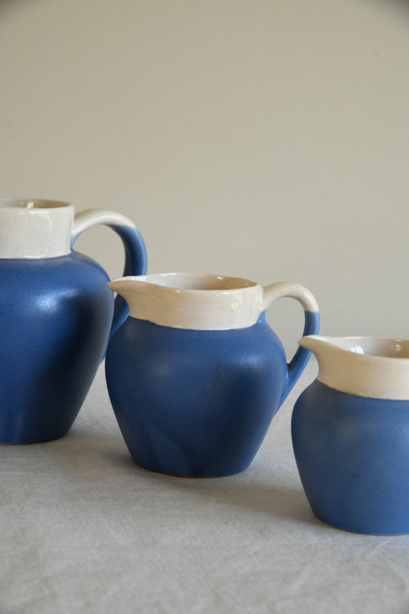3 Vintage Devonware Graduated Blue Jugs