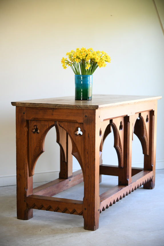 Victorian Gothic Pitch Pine Altar Table