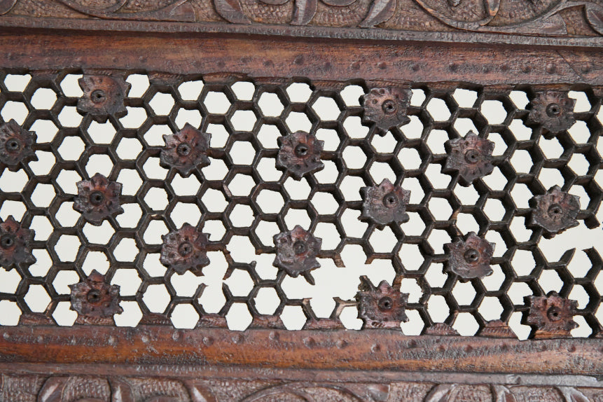 Antique Indian Folding Teak & Brass Screen