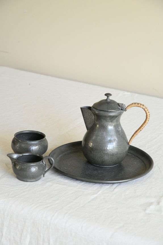 Hammered Pewter Coffee Pot & Tray