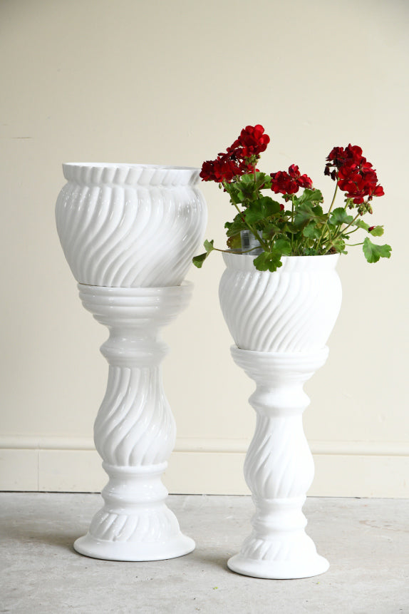 white ceramic plant pot with stand Pair White Ceramic Plant Stands – Kernow Furniture