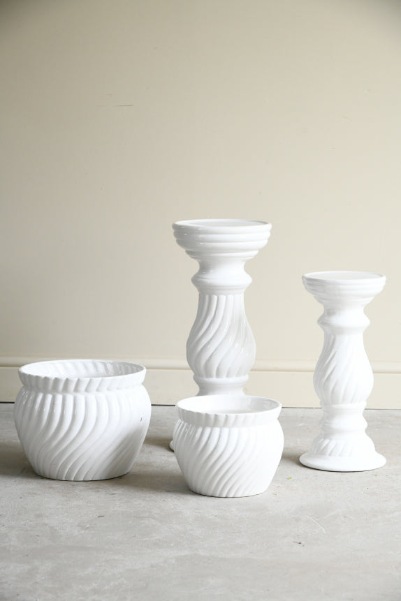 Pair White Ceramic Plant Stands