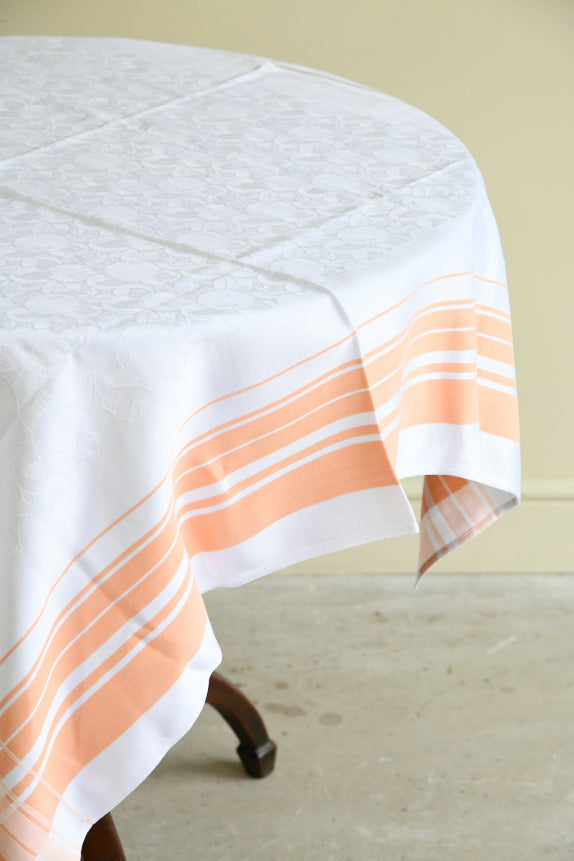 Vintage White & Orange Damask Table Cloth