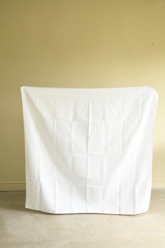 Large Greek Key White Damask Linen Tablecloth