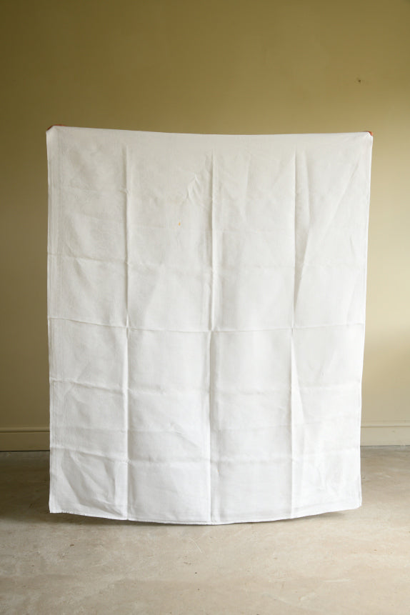 Vintage Damask White Linen Tablecloth