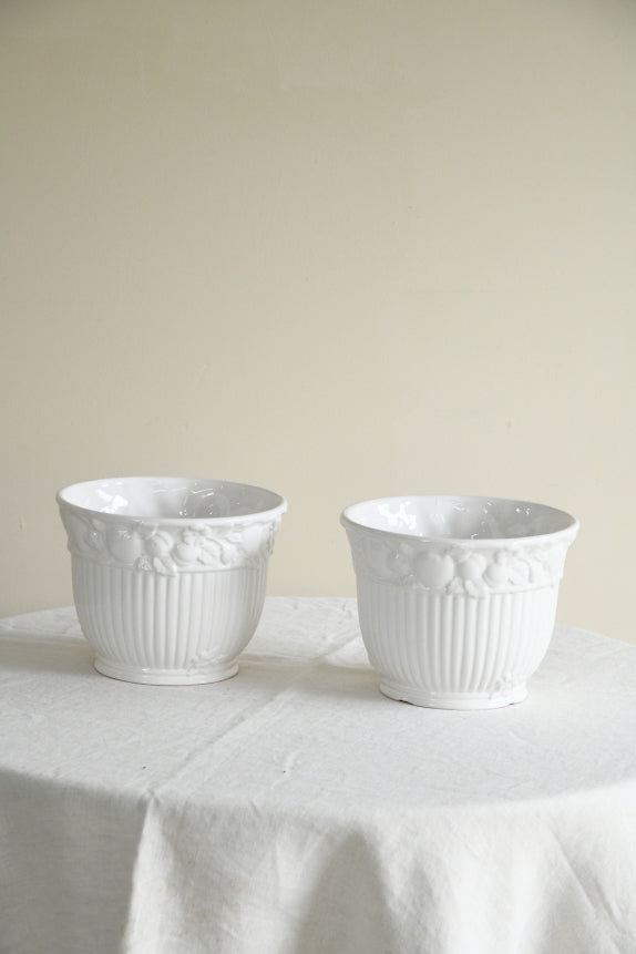 Pair Vintage White Plant Pots