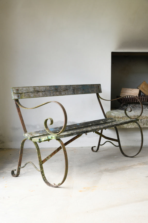 Scrolled Wrought Iron Garden Bench