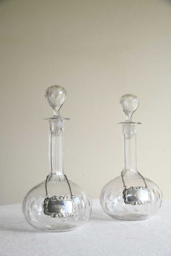 Pair Antique Globe Decanters