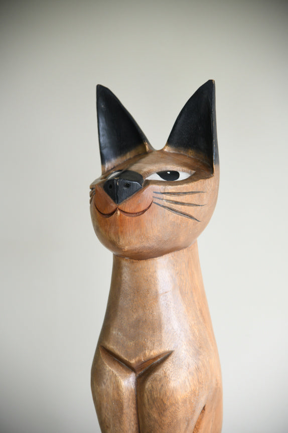 Large Decorative Wooden Cat