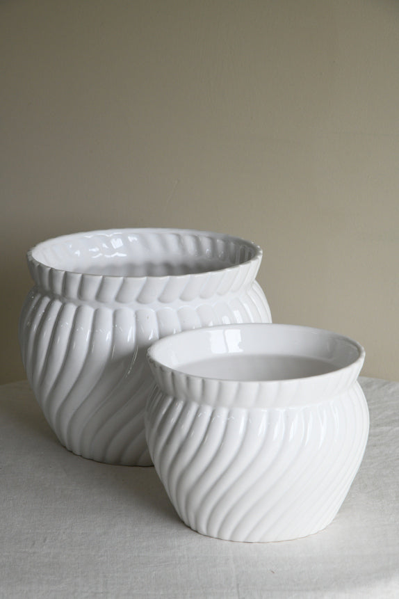 Pair Vintage White Jardiniere