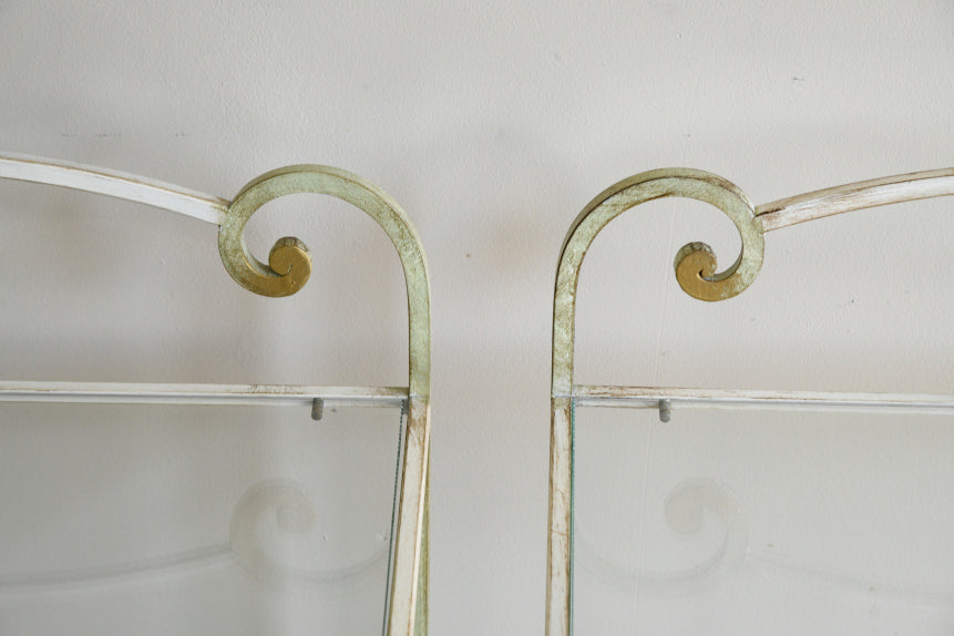 Pair Wrought Iron & Glass Bedside Tables