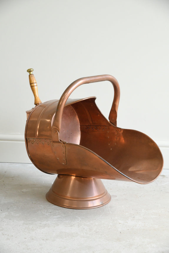 Traditional Style Copper Coal Scuttle Helmet & Shovel