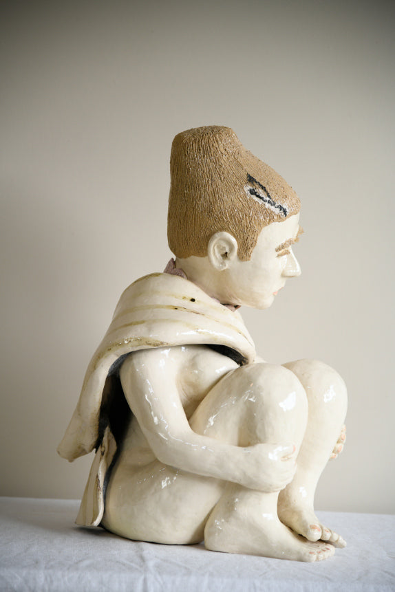 Large Studio Pottery Seated Figure
