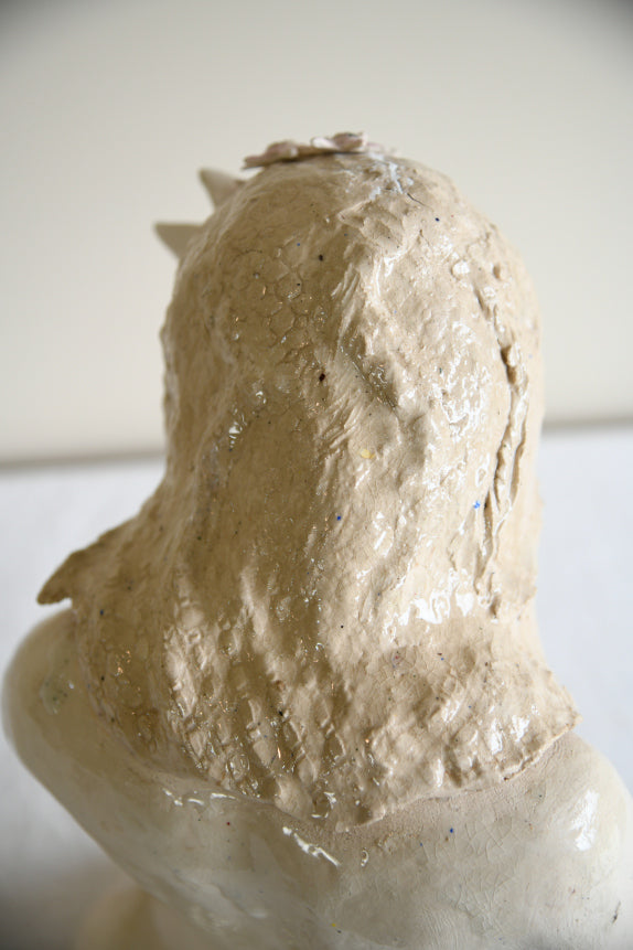 Studio Pottery Seated Female Figure with Floral Headdress