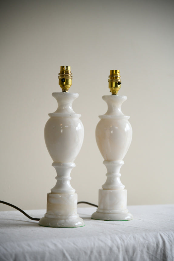 Pair Turned Alabaster Table Lamps
