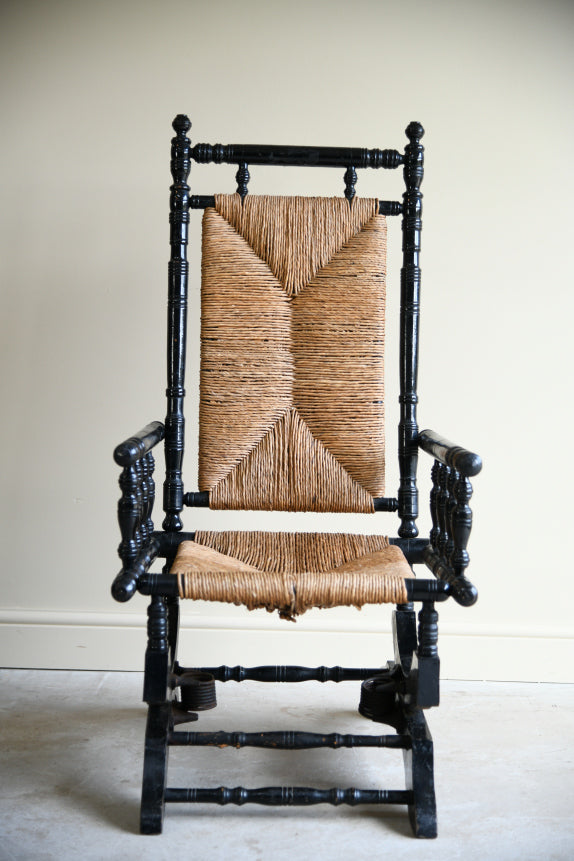 Ebonised & Rush American Style Rocking Chair