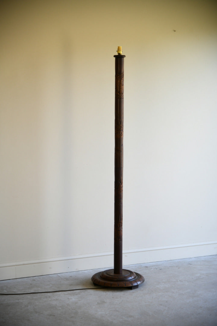 Asian Carved Wooden Standard Lamp