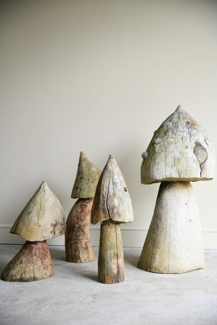 Hand Carved Weathered Garden Mushrooms