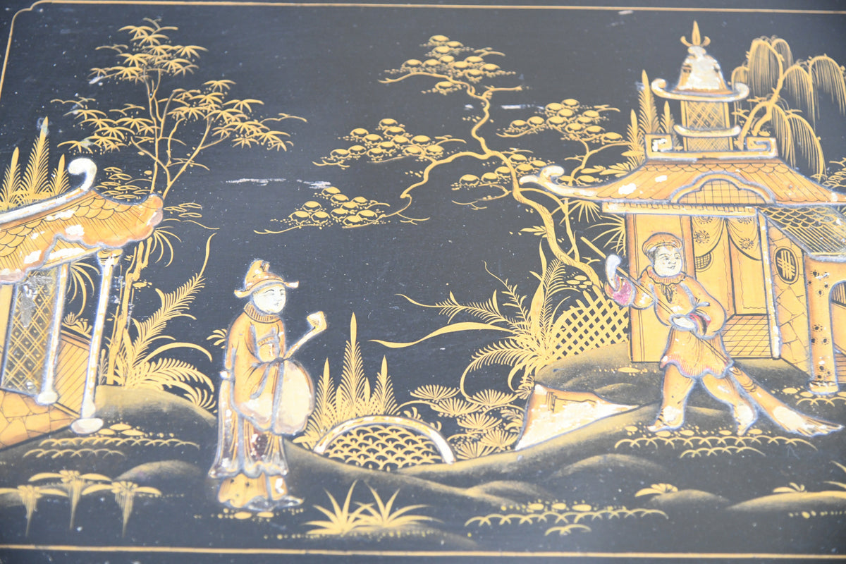 Early 20th Century Chinoiserie Black Lacquer Nest of Three Tables