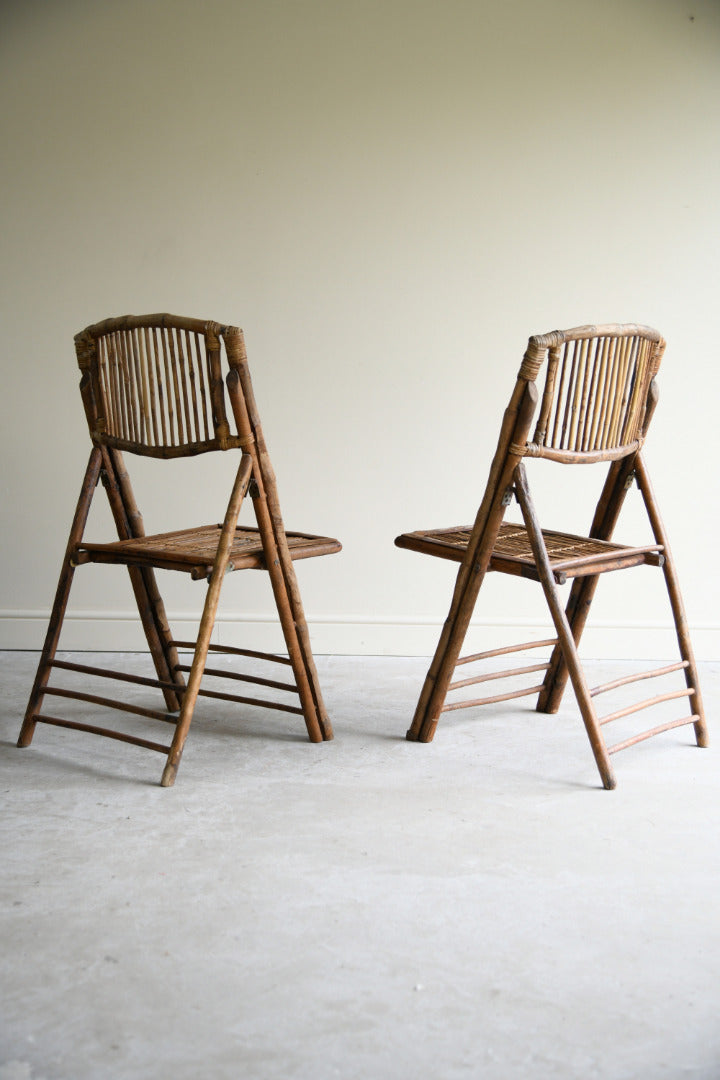 Pair Vintage Folding Bamboo Patio Chairs