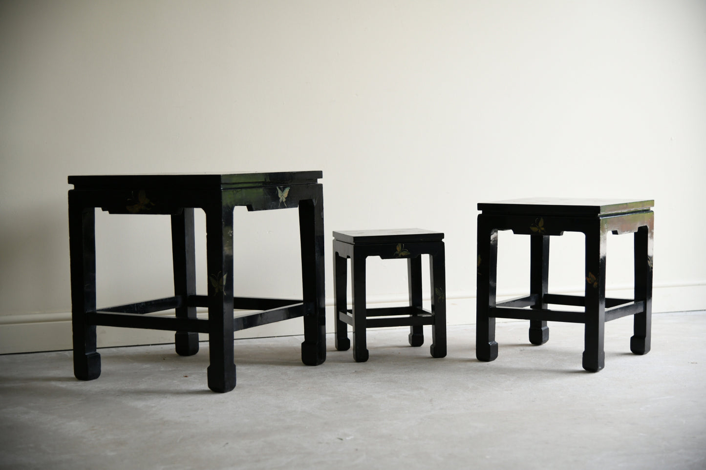 Chinese Black Lacquer Nest of Three Tables