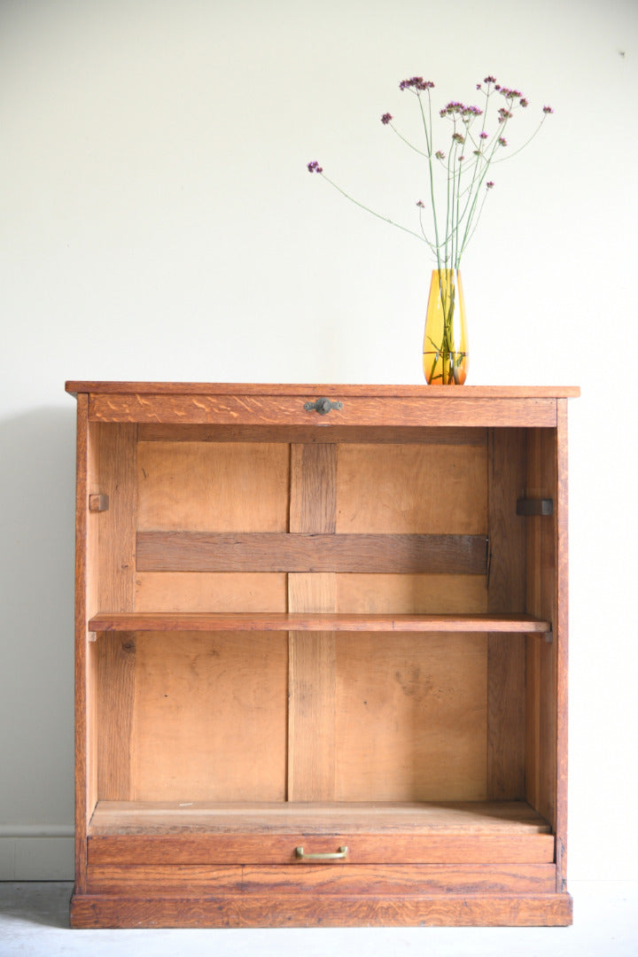 Vintage Oak Tambour Front Filing Cabinet