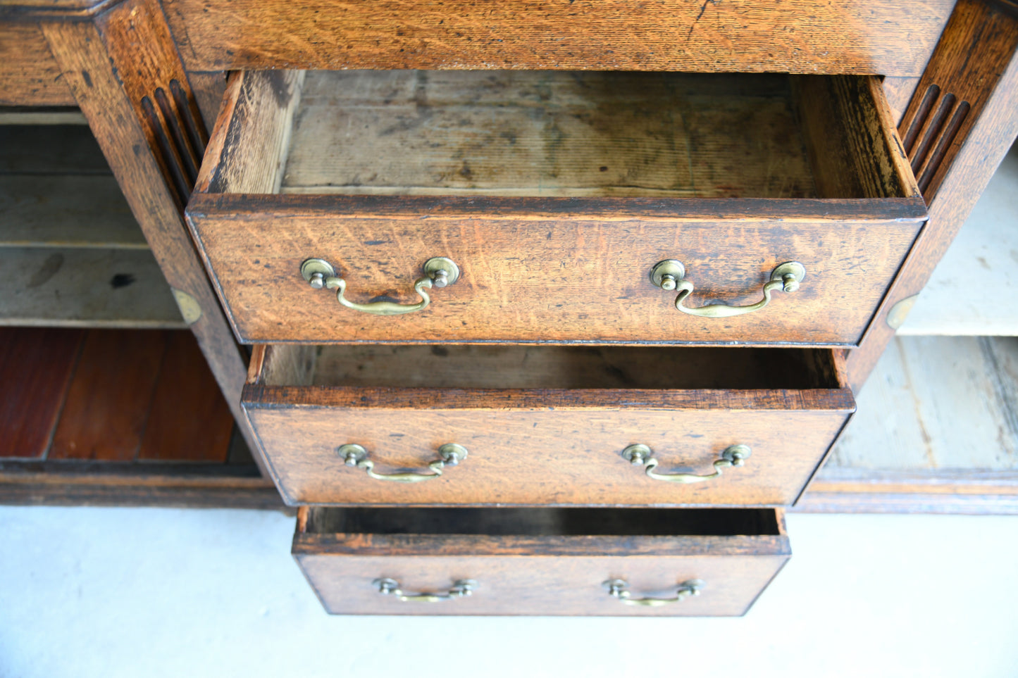 Georgian Oak Dresser Base with Fluted Corners