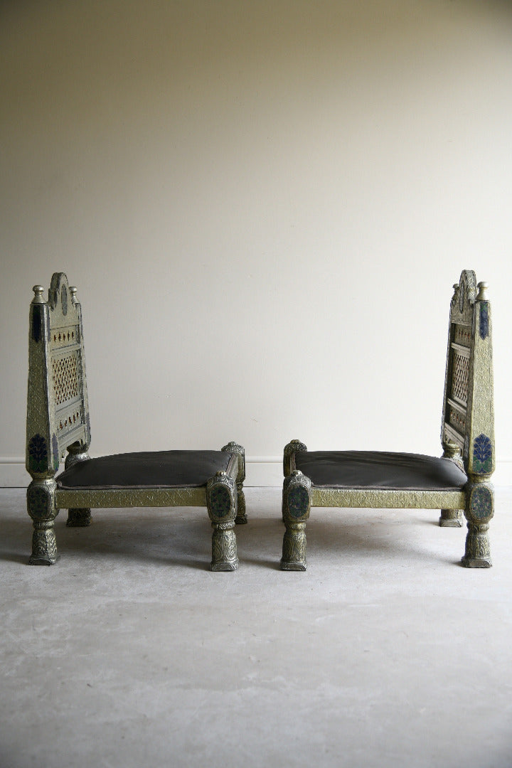 Pair of Vintage Indian Silvered Pidha Chairs
