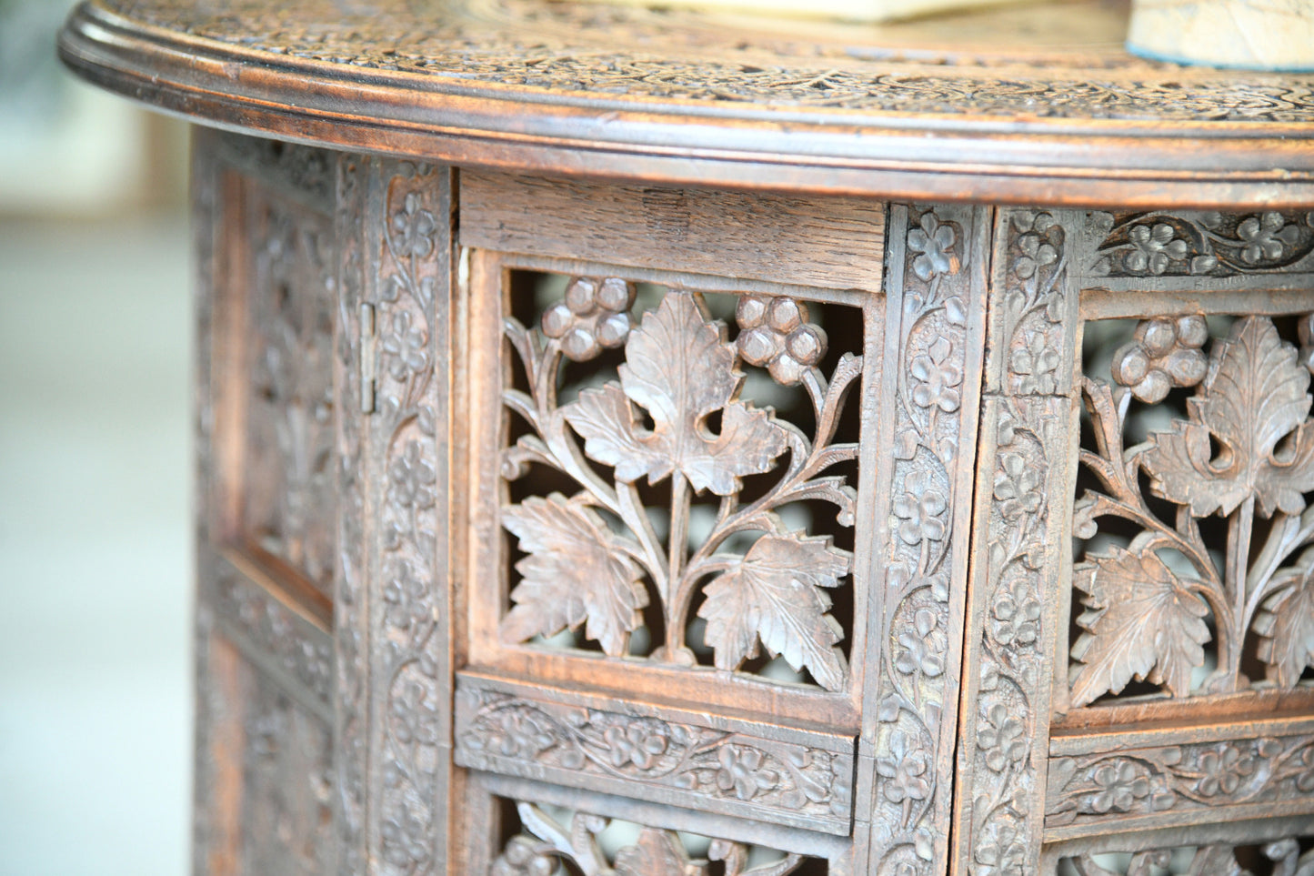 Antique Anglo Indian Carved Folding Side Table