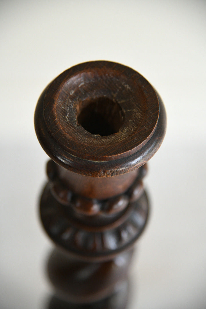 Antique Carved Oak Barley Twist Candlestick