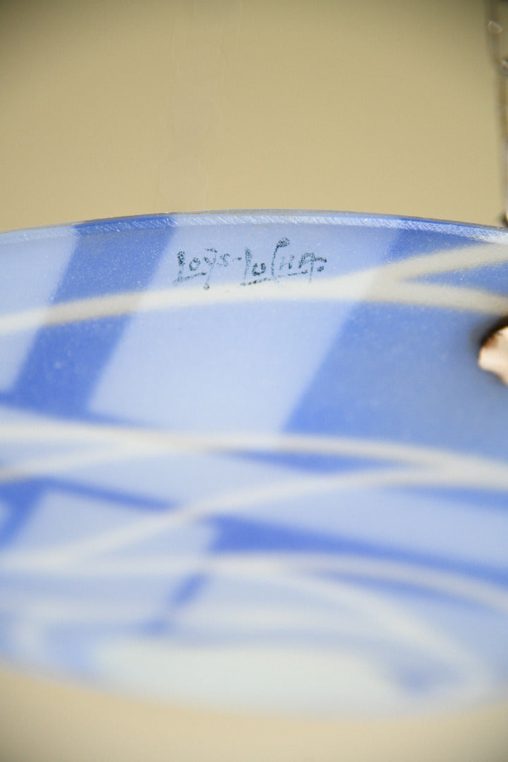 French Art Deco Loys Lucha Blue & White Enamelled Glass Ceiling Light Shade