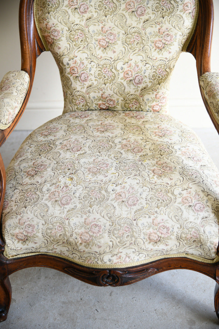Victorian Rosewood Open Armchair with Pierced Carved Crest