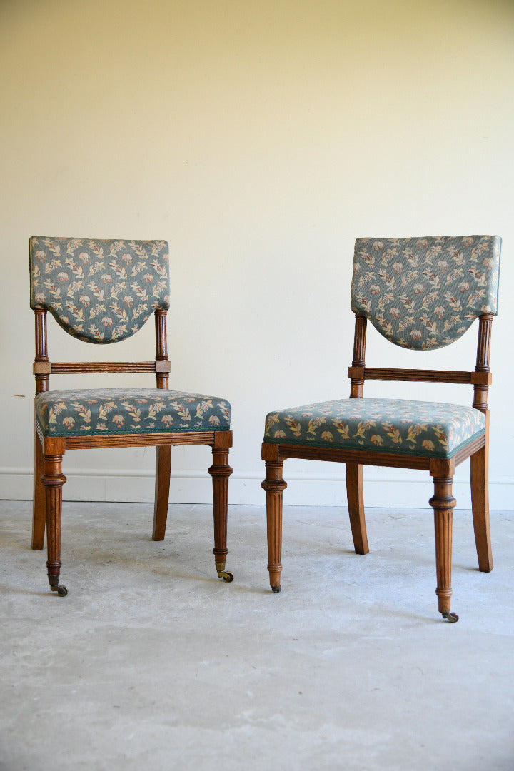 Seven Edwardian Oak Upholstered Dining Chairs