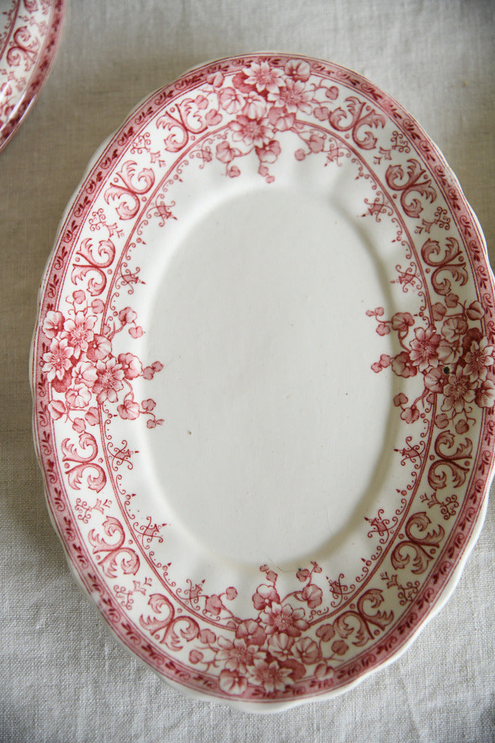 Antique Keeling & Co Oxford Red Transferware Sauce Tureen Ladle & Oval Plate