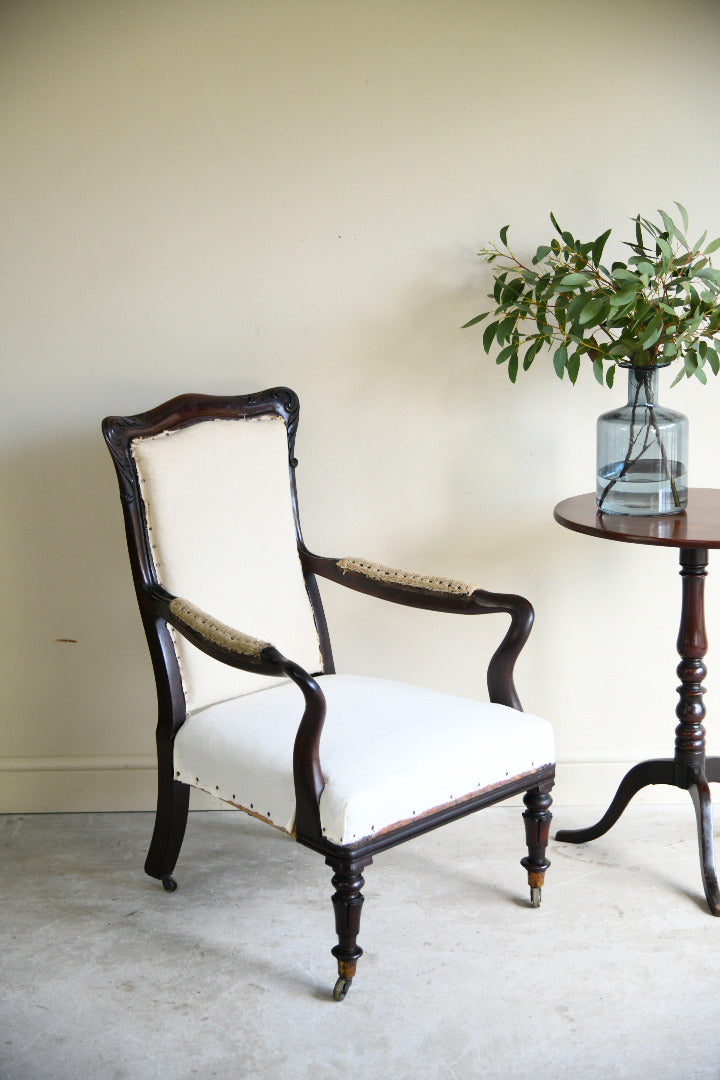 Antique Victorian Rosewood Open Armchair