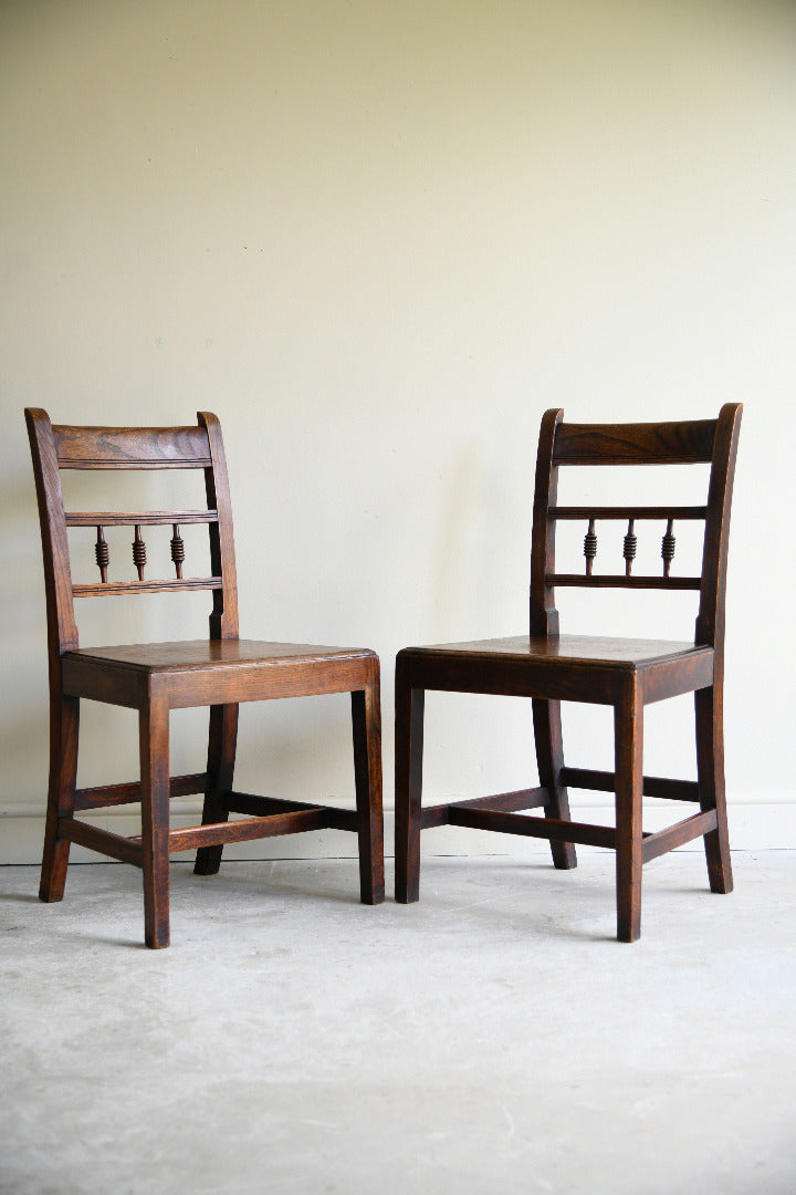 Pair of Antique Oak Spindle Back Country Chairs