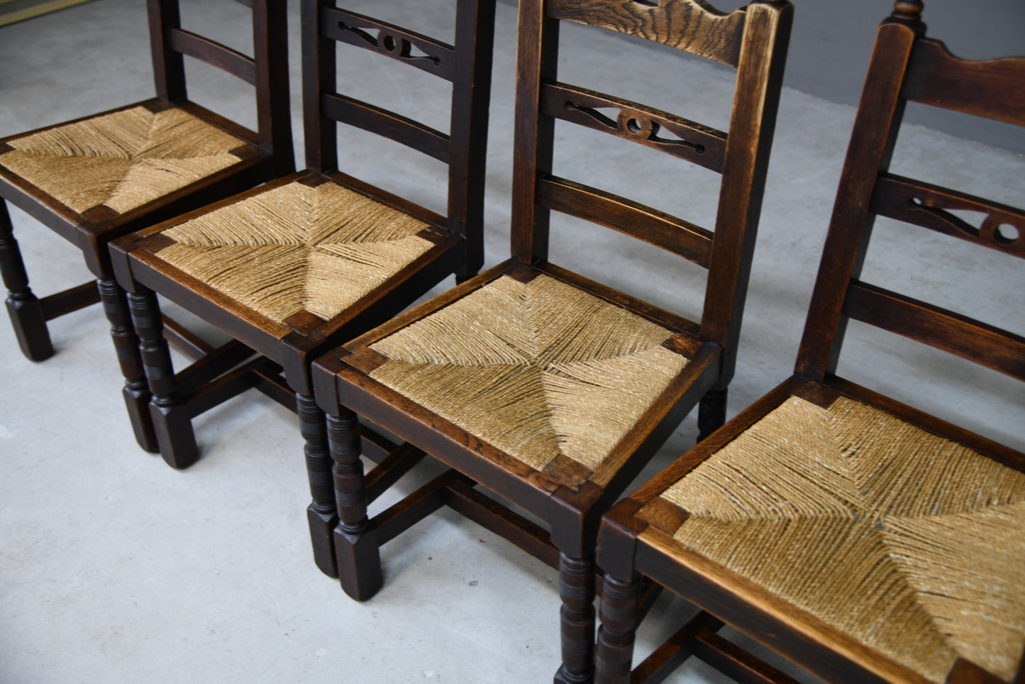 4 Continental Oak & Sisal Seat Dining Chairs